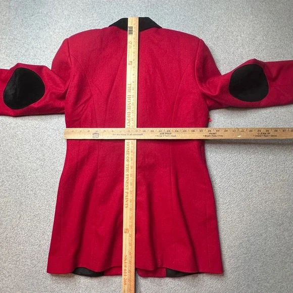 Vintage International Scene Blazer Womens 7/8 Red Wool Blend Coat Leather Trim - Picture 6 of 10